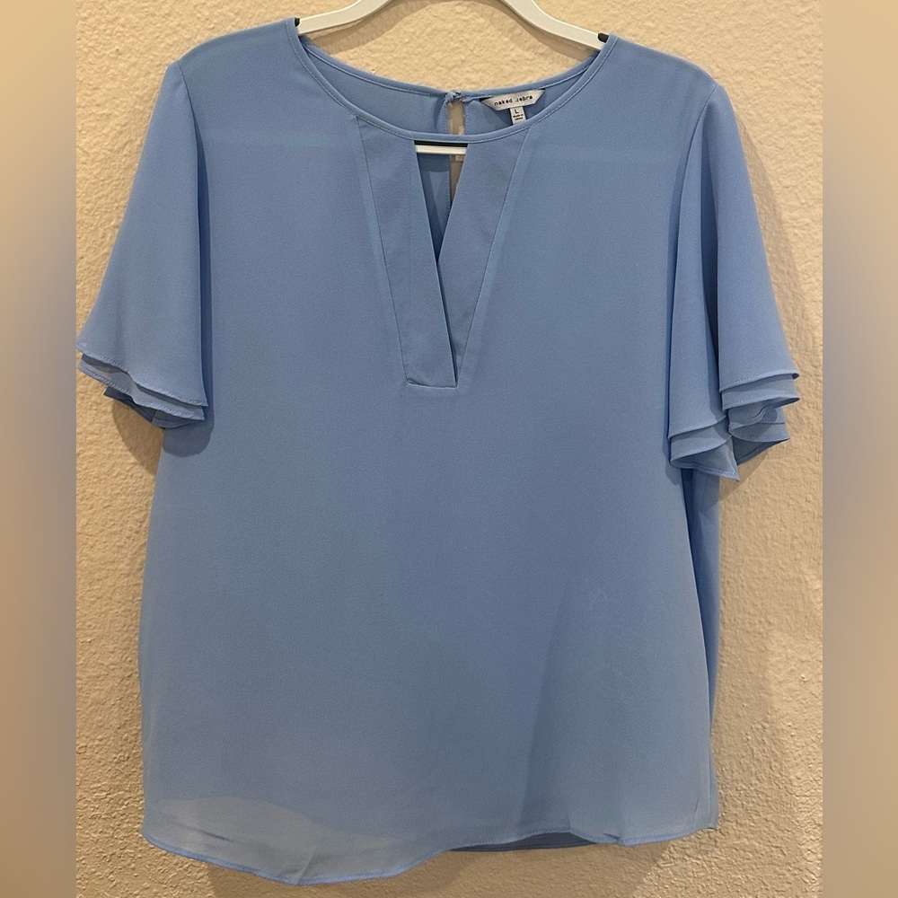 Naked Zebra Light Blue Short Flutter Sleeve Blouse
